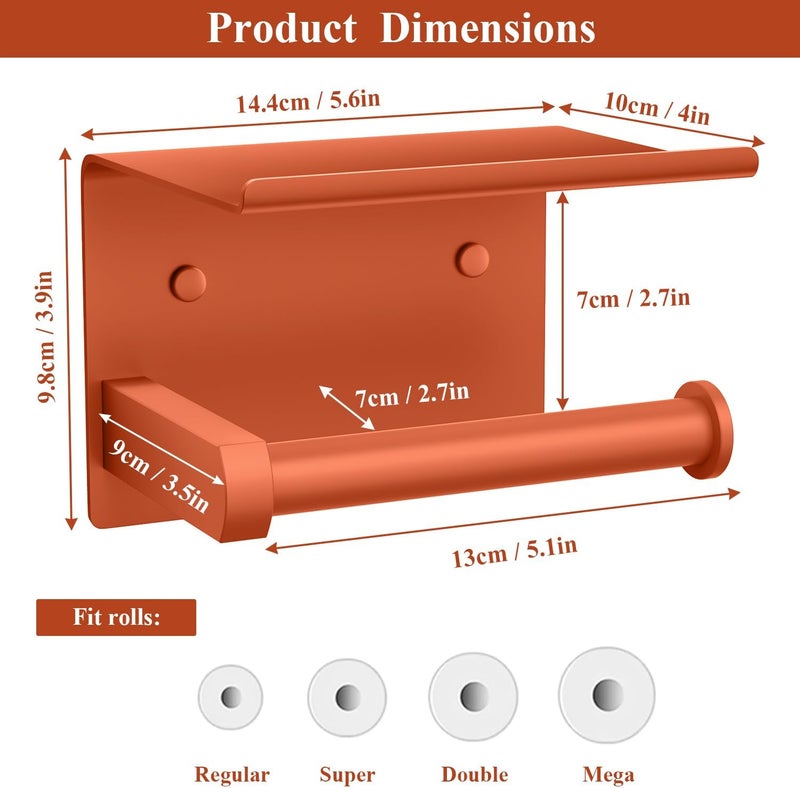 Tindbea Toilet Paper Holder with Shelf Adhesive or Screw Wall Mounted Toilet Paper Roll Dispenser Storage, Stainless Steel Bathroom Shelf Holder Accessories (Crimson) - Image 3
